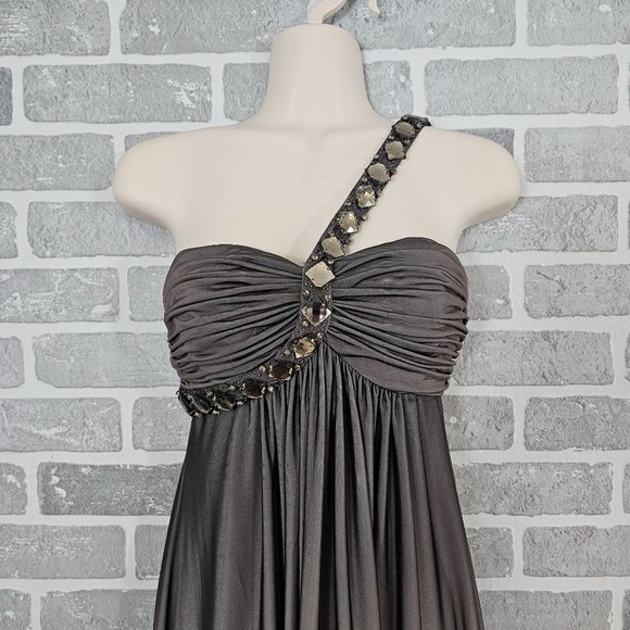 Cache Gray Ombre Womens Sz 2 Jeweled Beaded Strap Flowy Lined Midi Dress‎ - Picture 2 of 11